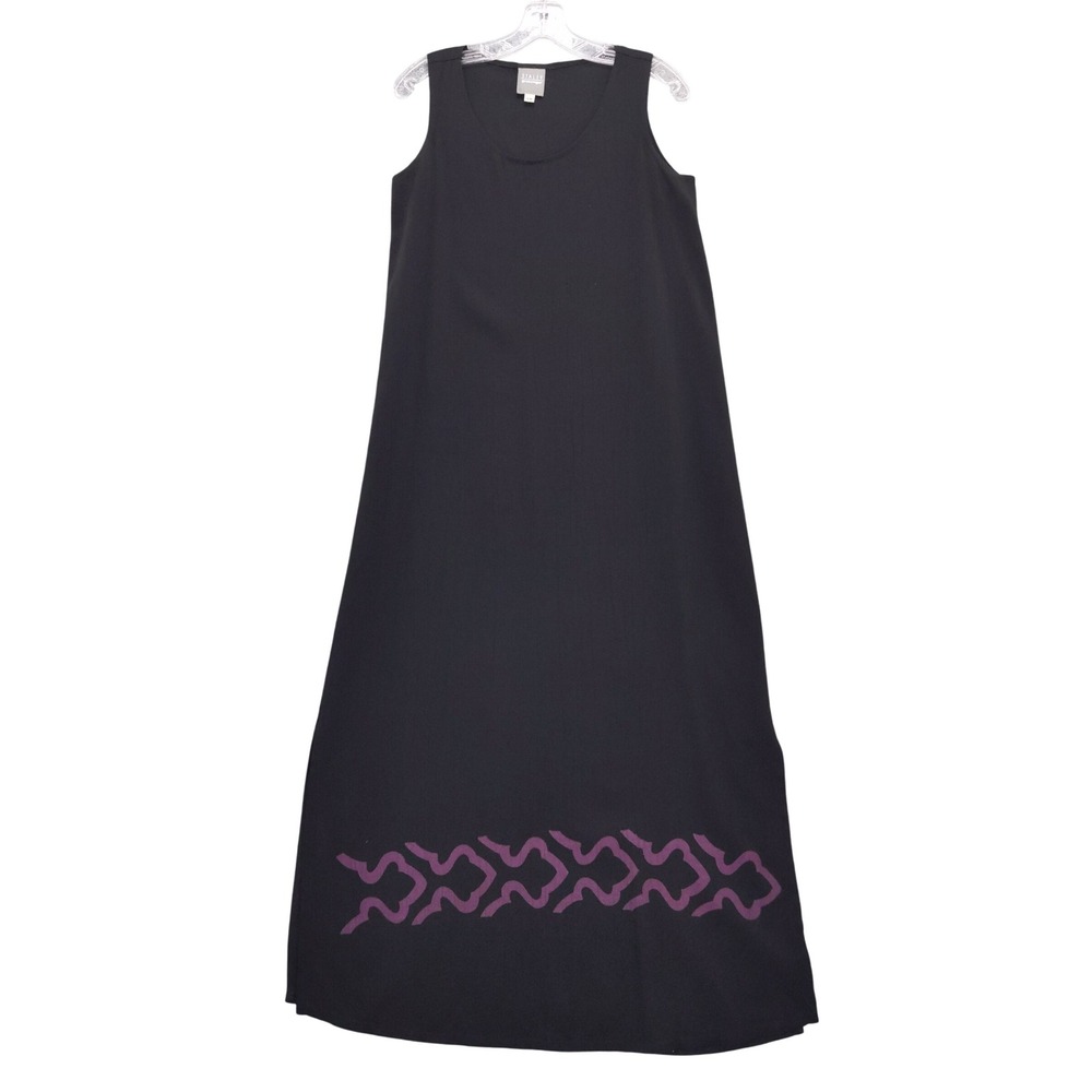 Staley Gretzinger‎ Black Maxi Dress Purple Geometric Print S/M Art to Wear USA